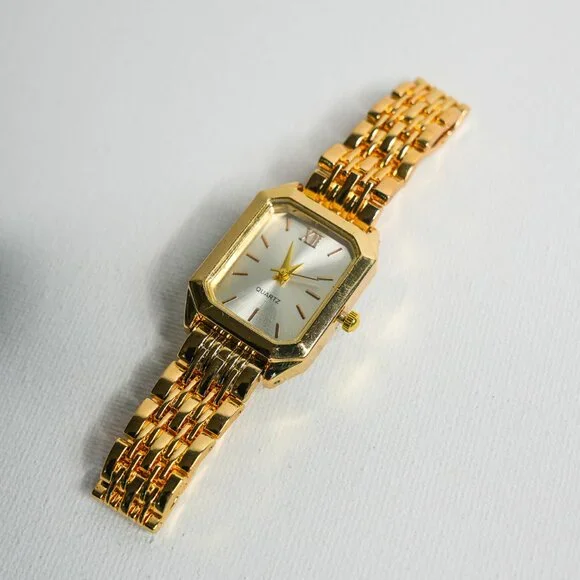 Gold Rectangle Analog Watch White Dial - Picture 10 of 12